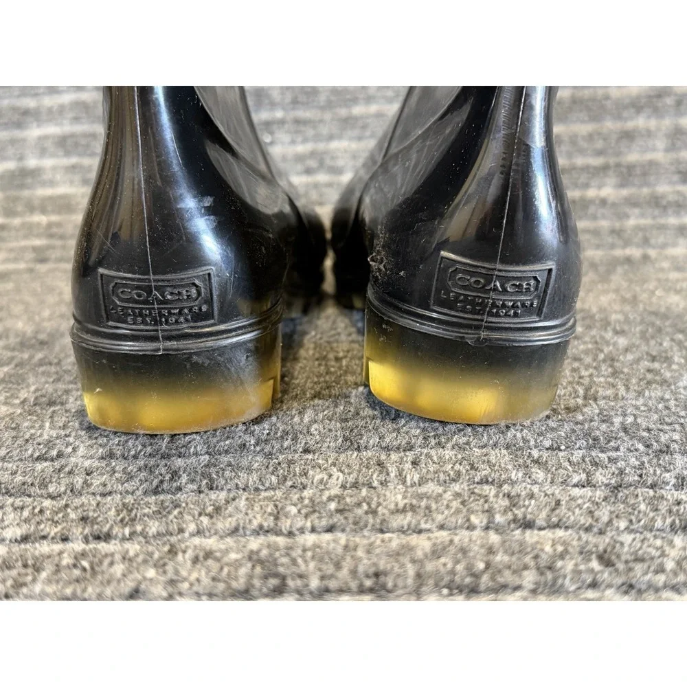 Coach Womens Rain Boots Galoshes Black Knee High Low Heel Pull On Rubber Size 10